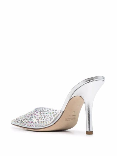 Paris Texas 95mm Hollywood crystal-embellished mules - Silver