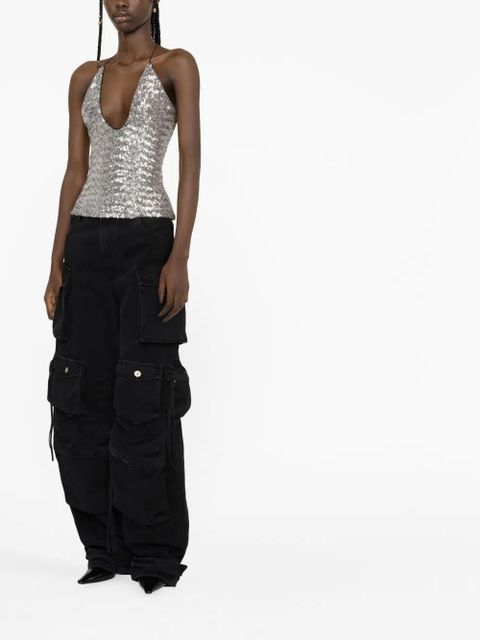 The Attico sequin-embellishment halterneck top - Silver