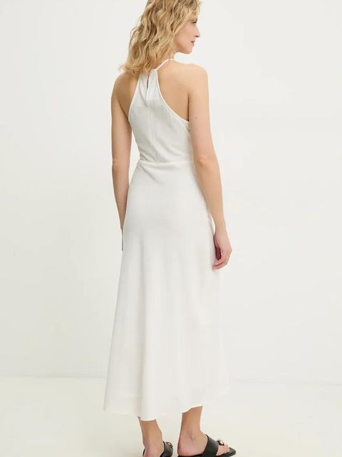 Answear.LAB sukienka z lnem kolor biały maxi rozkloszowana