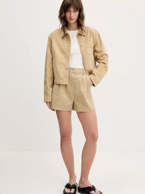 Tommy Jeans szorty damskie kolor beżowy gładkie high waist DW0DW21643 - zdjęcie produktu nr 2