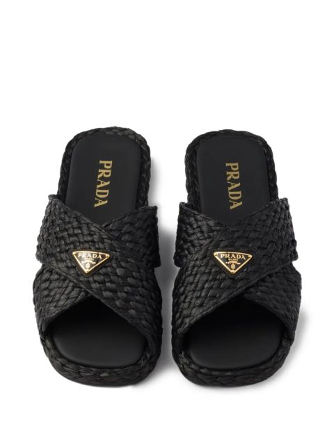 Prada criss-cross raffia slides - Black