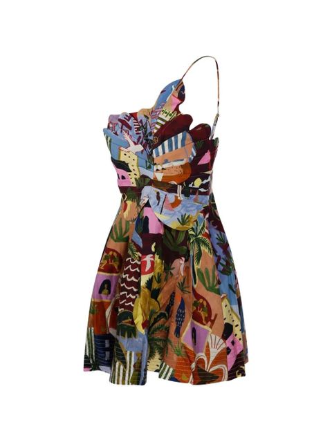 FARM Rio tropical painting scalloped dress - Blue - zdjęcie produktu nr 1