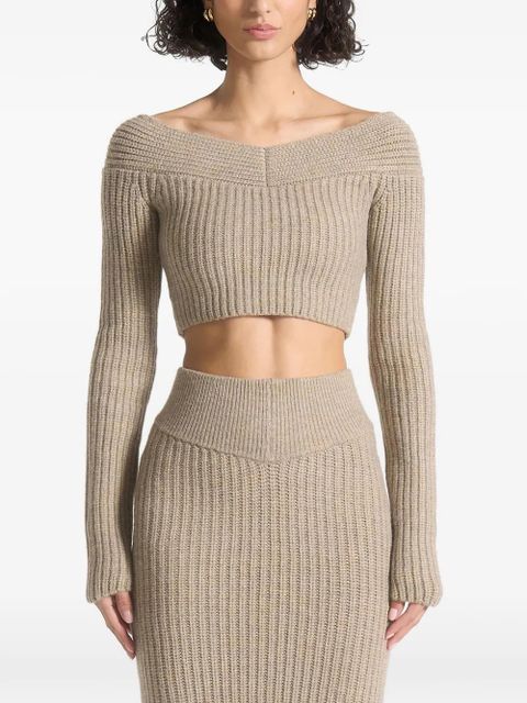 Manière De Voir off-shoulder knitted crop top - Neutrals
