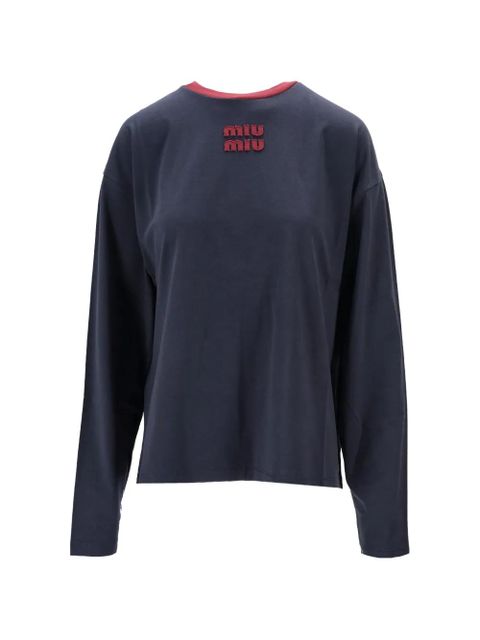 Miu Miu logo jersey long-sleeved T-shirt - Blue - zdjęcie produktu nr 1