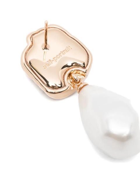 Self-Portrait pear-drop earrings - Gold