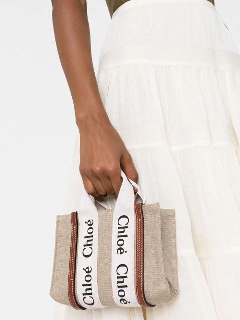 Chloé Woody linen tote bag - Neutrals