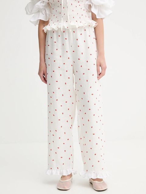 The Sleeper spodnie lniane damskie kolor beżowy proste high waist PFPT01C093R - zdjęcie produktu nr 1