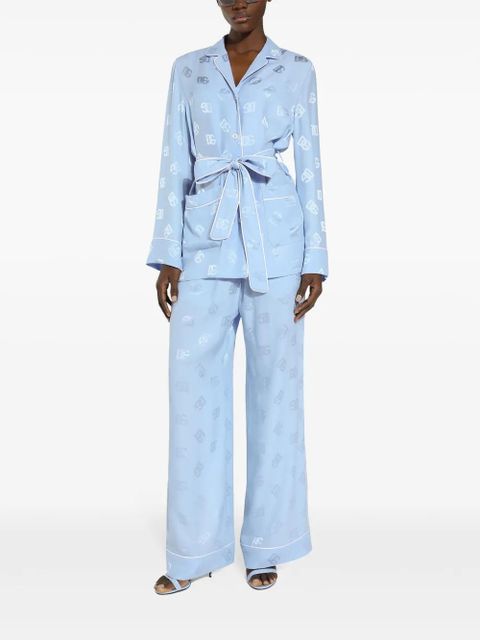 Dolce & Gabbana DNA monogram-jacquard tied-waist shirt - Blue