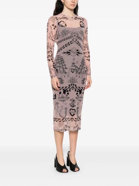 PINKO printed mesh midi dress - Neutrals