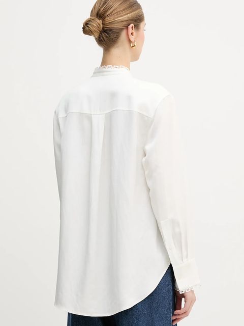 Tommy Hilfiger koszula z domieszką lnu damska kolor beżowy relaxed z kołnierzykiem klasycznym WW0WW48654