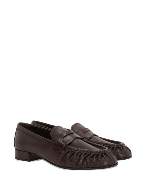 Prada pleated leather loafers - Brown