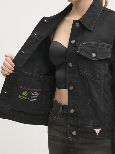 Guess Jeans kurtka jeansowa damska kolor czarny przejściowa oversize W4BN56 D5E83