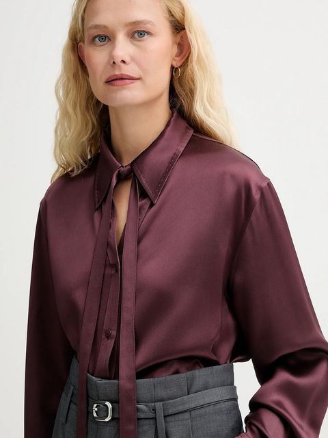 ISABELLE BLANCHE koszula damska kolor bordowy relaxed z kołnierzykiem klasycznym IS25FW-C059-T008