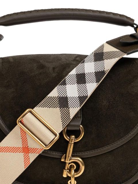 Burberry small B Clip check-strap leather tote bag - Green