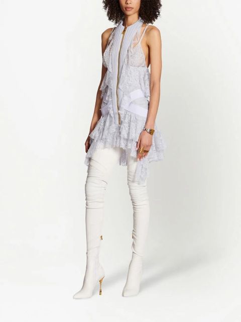 Balmain lace-panelled ruffle mini dress - Grey - zdjęcie produktu nr 2