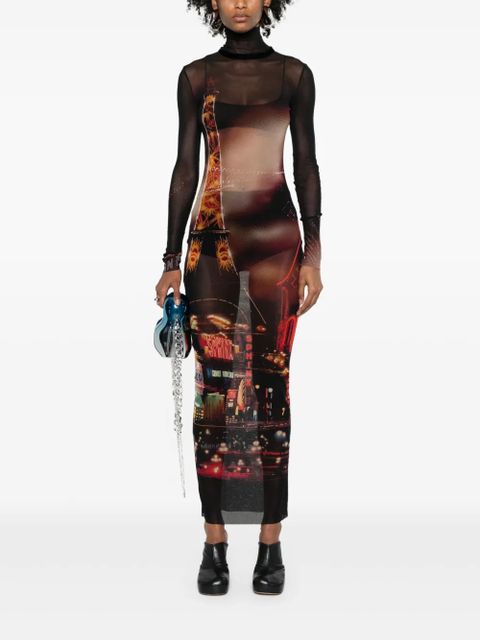 Jean Paul Gaultier Pigalle-print tulle maxi dress - Black