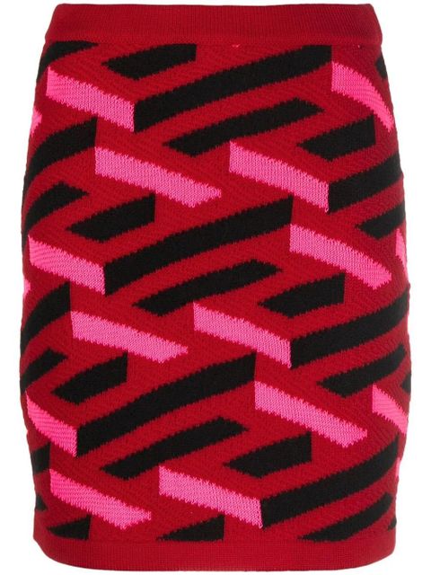 Versace geometric intarsia knitted skirt - Red - zdjęcie produktu nr 1