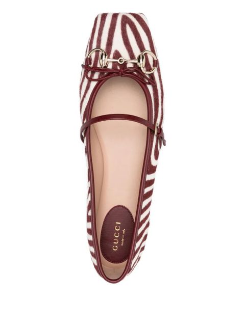 Gucci horsebit-detail zebra-print ballet flats - White