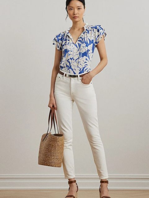 Lauren Ralph Lauren bluzka lniana damska kolor niebieski wzorzysta 200976992 - zdjęcie produktu nr 2