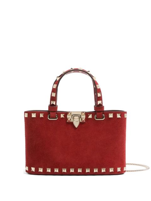 Valentino Garavani Rockstud mini suede shopping bag - Red - zdjęcie produktu nr 1