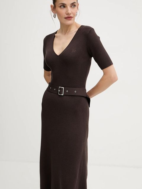 Karl Lagerfeld sukienka kolor brązowy midi dopasowana A4W13026