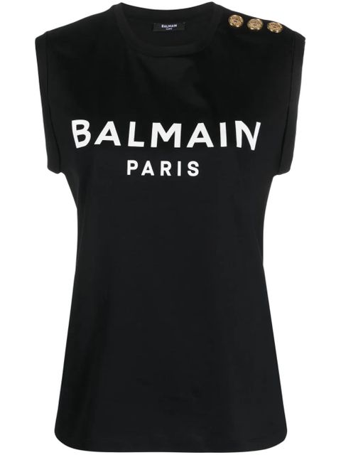 Balmain logo-print button-embellished top - Black - zdjęcie produktu nr 1