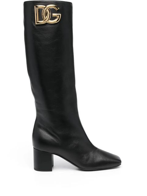 Dolce & Gabbana Jackie 60mm logo-plaque leather boots - Black - zdjęcie produktu nr 1