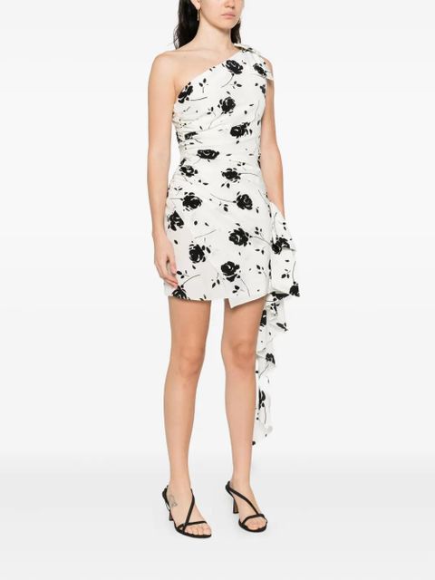 Alessandra Rich floral-print one-shoulder dress - White
