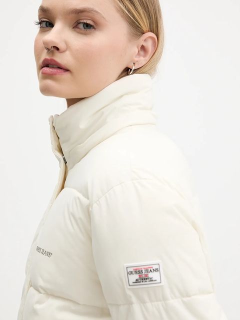 Guess Jeans kurtka damska kolor beżowy zimowa oversize W4BL26 WGII2