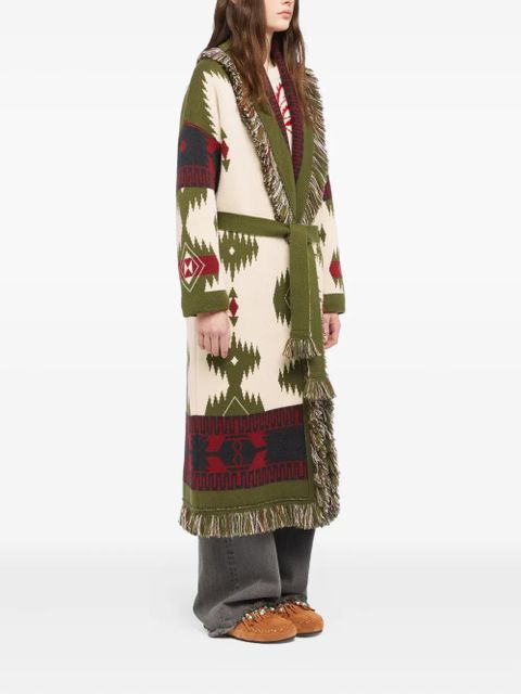 Alanui Icon jacquard fringed coat - White