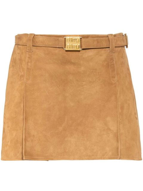 Miu Miu belted suede miniskirt - Brown - zdjęcie produktu nr 1