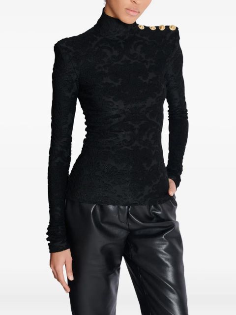 Balmain baroque-pattern long-sleeved top - Black