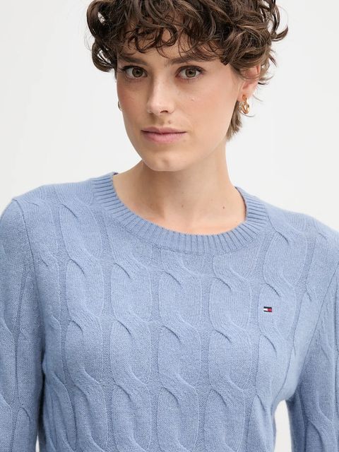Tommy Hilfiger sweter wełniany damski kolor niebieski lekki WW0WW43586
