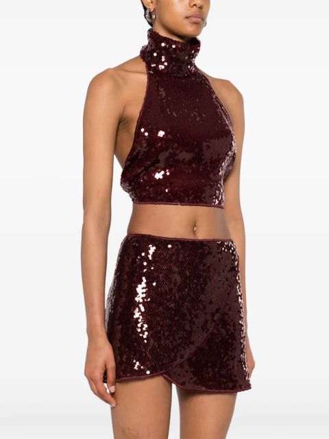 Oséree Marylin sequin halterneck crop top - Red - zdjęcie produktu nr 2