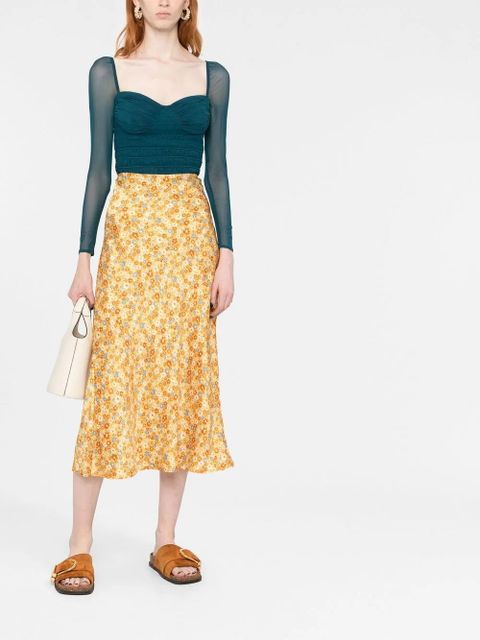 Self-Portrait gathered-detail long-sleeve top - Blue