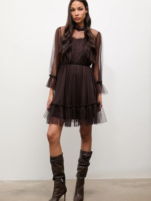 Answear.LAB sukienka kolor brązowy mini rozkloszowana - zdjęcie produktu nr 2