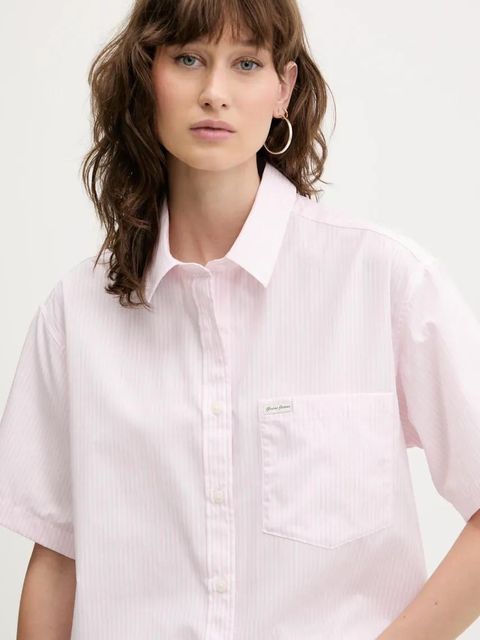 Guess Jeans koszula bawełniana damska kolor różowy relaxed z kołnierzykiem klasycznym W5GH98 WH7Q1