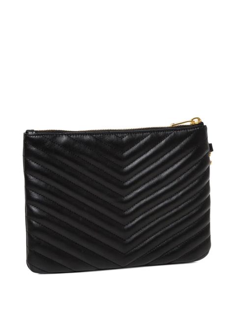 Saint Laurent small Cassandre matelassé leather clutch bag - Black
