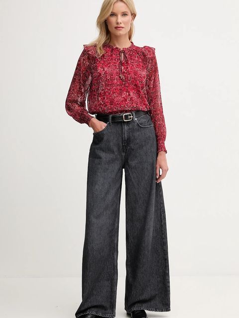 Pepe Jeans bluzka damska kolor bordowy wzorzysta PL3051270