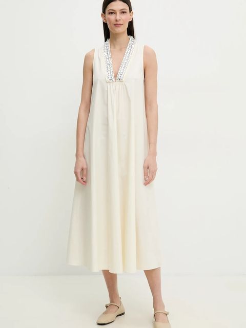 ISABELLE BLANCHE sukienka kolor beżowy midi rozkloszowana IS25SS-A056-T012 - zdjęcie produktu nr 1