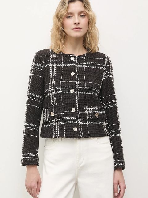 Answear.LAB marynarka kolor brązowy jednorzędowa wzorzysta