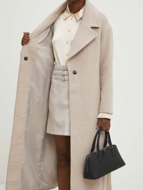 Answear.LAB płaszcz wełniany kolor beżowy przejściowy oversize