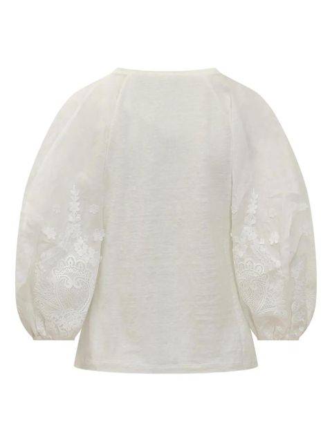 ZIMMERMANN lantern-sleeve lace-embellished tee - White