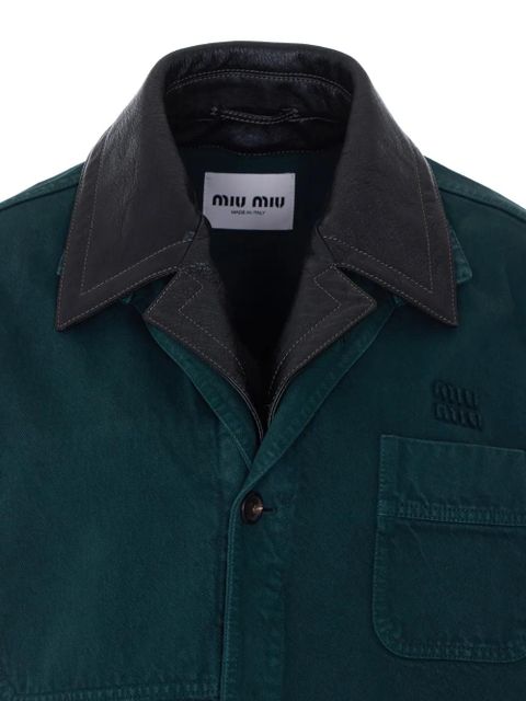 Miu Miu embroidered-logo single-breasted coat - Green