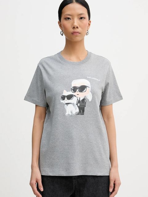 Karl Lagerfeld t-shirt bawełniany IKON damski kolor szary A3W17077 - zdjęcie produktu nr 1
