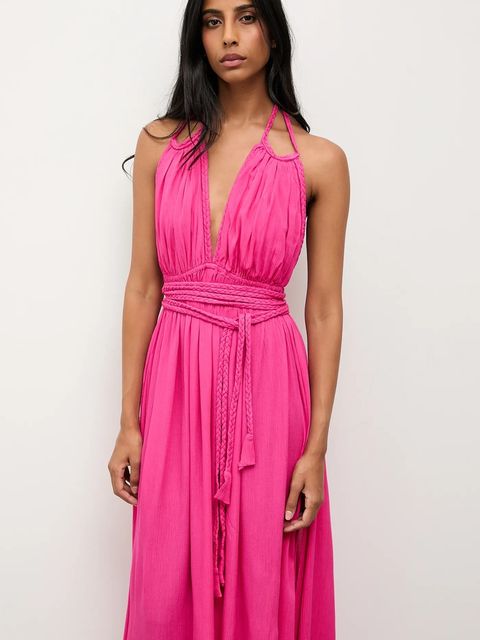 Answear.LAB sukienka kolor różowy maxi rozkloszowana
