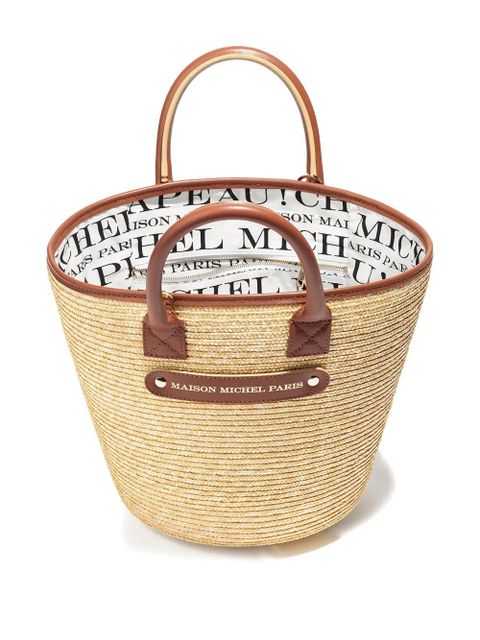 Maison Michel leather-handle straw tote bag - Neutrals
