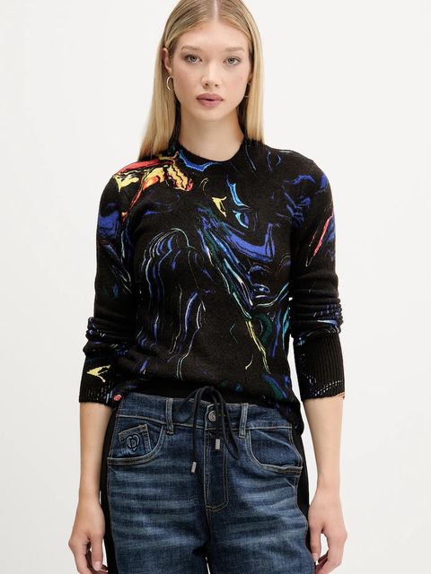 Desigual sweter BUTTERFLY LACROIX damski kolor czarny lekki 25WWJF05 - zdjęcie produktu nr 1
