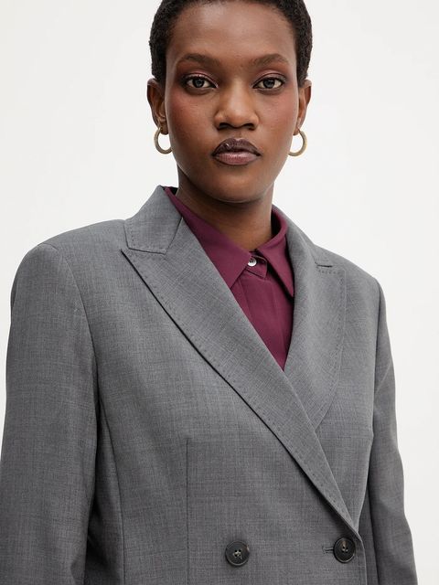 Weekend Max Mara marynarka wełniana ORNATI kolor szary dwurzędowa gładka 2525046012600 - zdjęcie produktu nr 2