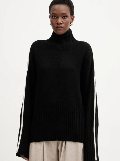 Pinko sweter wełniany damski kolor czarny lekki z golfem 105396 A2PL - zdjęcie produktu nr 1